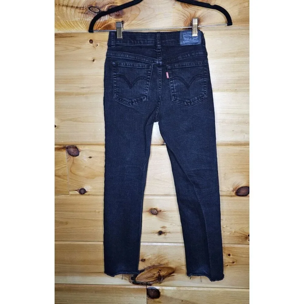 Levi's High Rise Ankle Girl's Size 10 Black Straight Frayed Leg Opening Jeans
